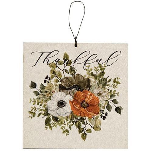 Grateful Thankful Blessed Pumpkin Square Ornament 3 Asstd - The Fox Decor