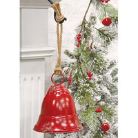 Thumbnail for Distressed Red Metal Bell w Jute Hanger Small - The Fox Decor