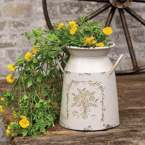 Hello Spring Flowers Embossed Cream Milk Can - The Fox Decor