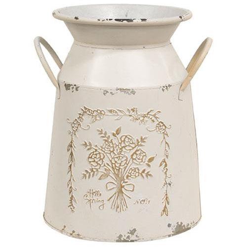 Hello Spring Flowers Embossed Cream Milk Can - The Fox Decor