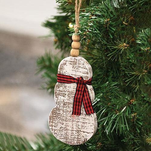 Rustic Wood Beaded Snowman w Scarf Ornament - The Fox Decor