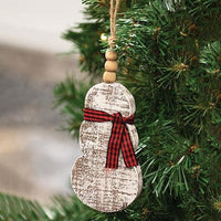 Rustic Wood Beaded Snowman w Scarf Ornament - The Fox Decor