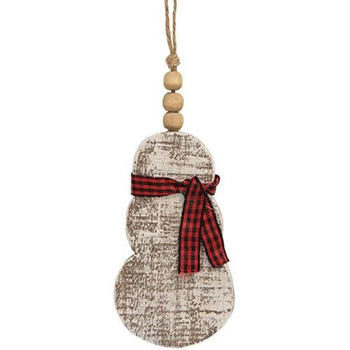 Rustic Wood Beaded Snowman w Scarf Ornament - The Fox Decor