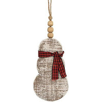 Rustic Wood Beaded Snowman w Scarf Ornament - The Fox Decor