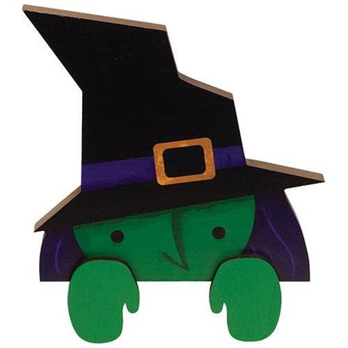 Peeking Witch Wooden Shelf Sitter - The Fox Decor