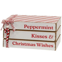 Peppermint Kisses & Christmas Wishes Wooden Book Stack - The Fox Decor