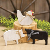 3 Set Rustic Wood Farm Animal Sitters - The Fox Decor