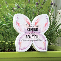 She Is Strong and Beautiful Wooden Butterfly Sitter - The Fox Decor