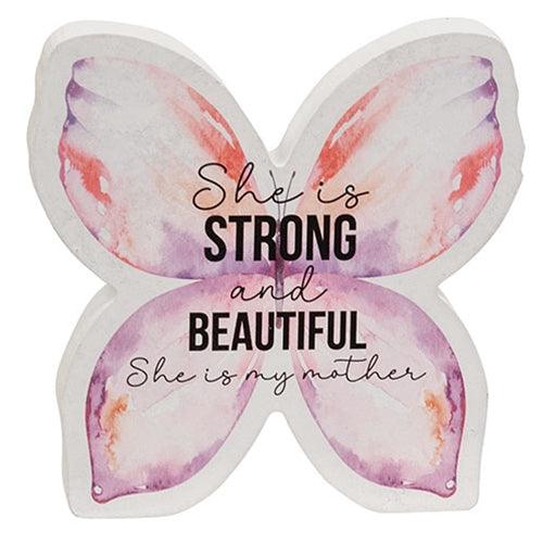 She Is Strong and Beautiful Wooden Butterfly Sitter - The Fox Decor