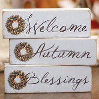 Blessings Autumn Welcome Block 3 asstd - The Fox Decor