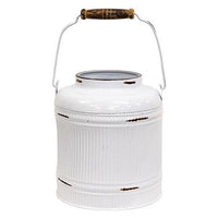 Distressed White Metal Ribbed Flower Garden Bucket w Handle - The Fox Decor