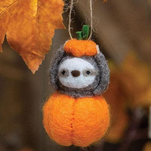 Felted Pumpkin Sloth Ornament - The Fox Decor