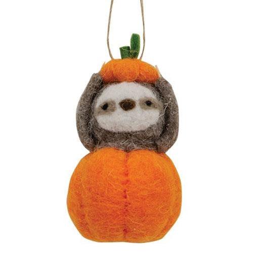 Felted Pumpkin Sloth Ornament - The Fox Decor