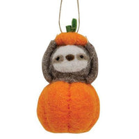 Felted Pumpkin Sloth Ornament - The Fox Decor
