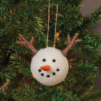 Felted Wool Snowman Reindeer Ornament - The Fox Decor