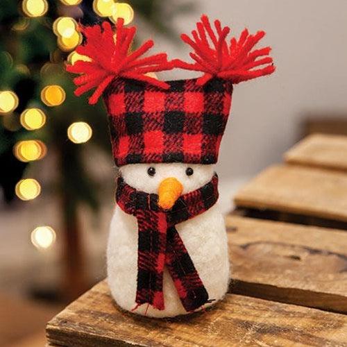 Felted Wool Buffalo Check Snowman Ornament - The Fox Decor