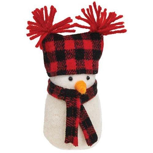 Felted Wool Buffalo Check Snowman Ornament - The Fox Decor