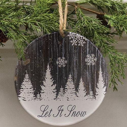 Let It Snow Snowy Woodgrain Round Ornament - The Fox Decor