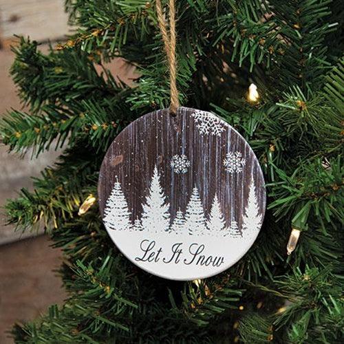 Let It Snow Snowy Woodgrain Round Ornament - The Fox Decor