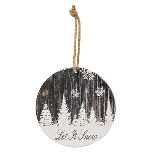 Let It Snow Snowy Woodgrain Round Ornament - The Fox Decor