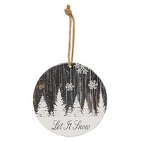 Let It Snow Snowy Woodgrain Round Ornament - The Fox Decor