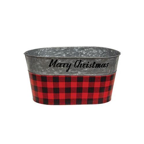 2 Set Red & Black Buffalo Check Merry Christmas Oval Buckets - The Fox Decor
