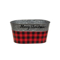2 Set Red & Black Buffalo Check Merry Christmas Oval Buckets - The Fox Decor