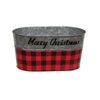 2 Set Red & Black Buffalo Check Merry Christmas Oval Buckets - The Fox Decor