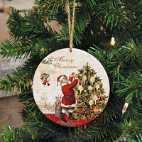 Vintage Postcard Santa Round Metal Ornament - The Fox Decor