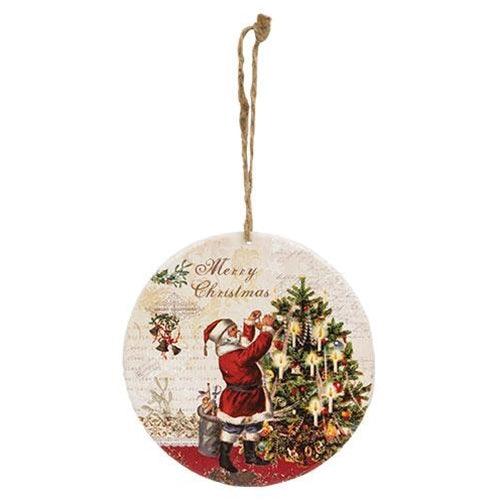 Vintage Postcard Santa Round Metal Ornament - The Fox Decor