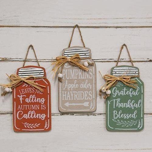 Fall Canning Jar Ornament 3 Asstd - The Fox Decor