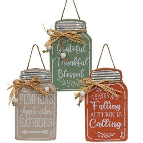 Fall Canning Jar Ornament 3 Asstd - The Fox Decor