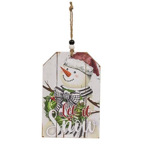 Christmas Snowman Beaded Wood Tag 3 Asstd - The Fox Decor