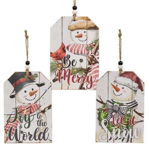 Christmas Snowman Beaded Wood Tag 3 Asstd - The Fox Decor