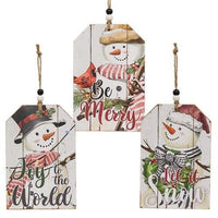 Christmas Snowman Beaded Wood Tag 3 Asstd - The Fox Decor