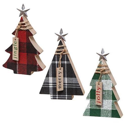 Plaid Chunky Wood Christmas Tree 3 Asstd - The Fox Decor