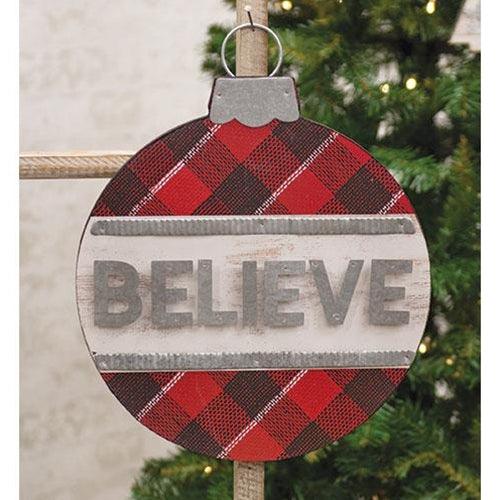 Plaid Believe Ornament Sign - The Fox Decor