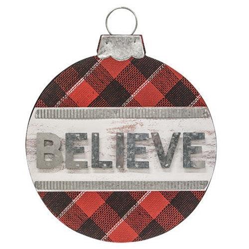 Plaid Believe Ornament Sign - The Fox Decor