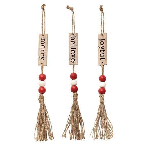 Sm Tassel Ornament with Red and White Beads 3 Asstd - The Fox Decor