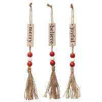 Sm Tassel Ornament with Red and White Beads 3 Asstd - The Fox Decor