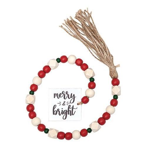 Merry & Bright Tassel Garland w Red Wht Beads - The Fox Decor