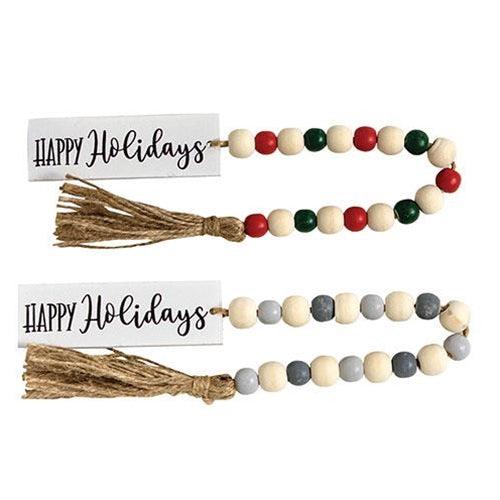 Happy Holidays Tassel Garland w Beads 2 Asstd - The Fox Decor