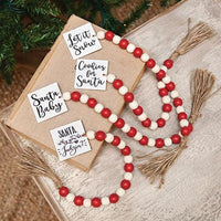 Winter Phrases Tassel Garland w Red Wht Beads 4 Asstd - The Fox Decor