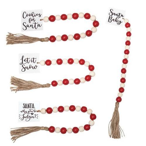 Winter Phrases Tassel Garland w Red Wht Beads 4 Asstd - The Fox Decor
