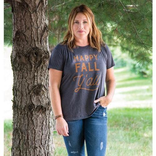 Happy Fall Y'all T-Shirt Heather Dark Gray XXL - The Fox Decor