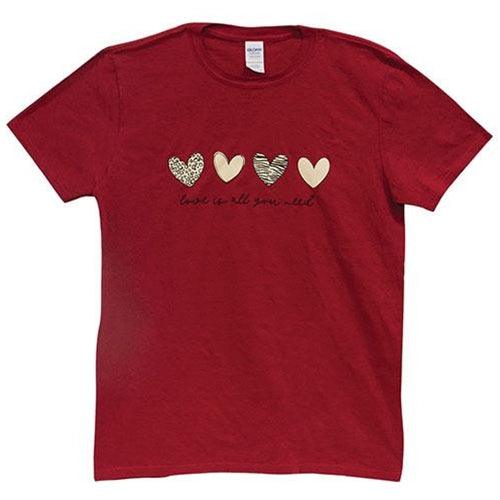 Love Is All You Need T-Shirt Antique Cherry Red Small - The Fox Decor