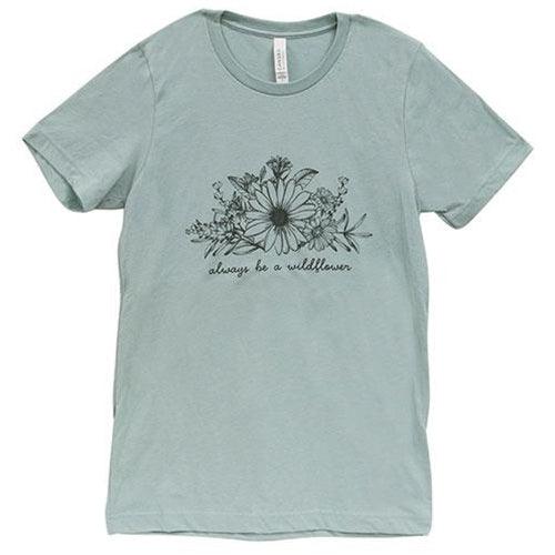 Always Be A Wildflower T-Shirt Heather Dusty Blue Small - The Fox Decor