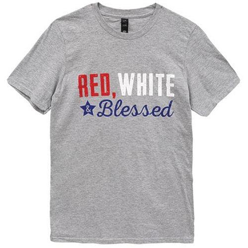 Red White & Blessed T-Shirt Heather Grey Small - The Fox Decor