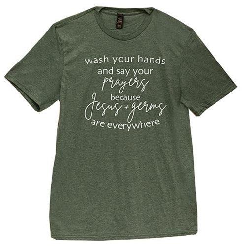 Wash Your Hands & Say Your Prayers T-Shirt Heather Dark Green XL - The Fox Decor