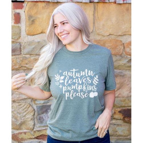 Autumn Leaves + Pumpkins Please T-Shirt Medium - The Fox Decor